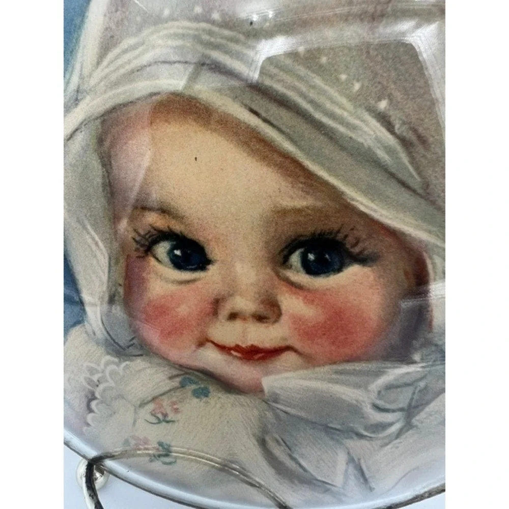 Vintage Peter Watsons Studio Bubble Glass Baby Portrait Wall Plaque 6 Inch